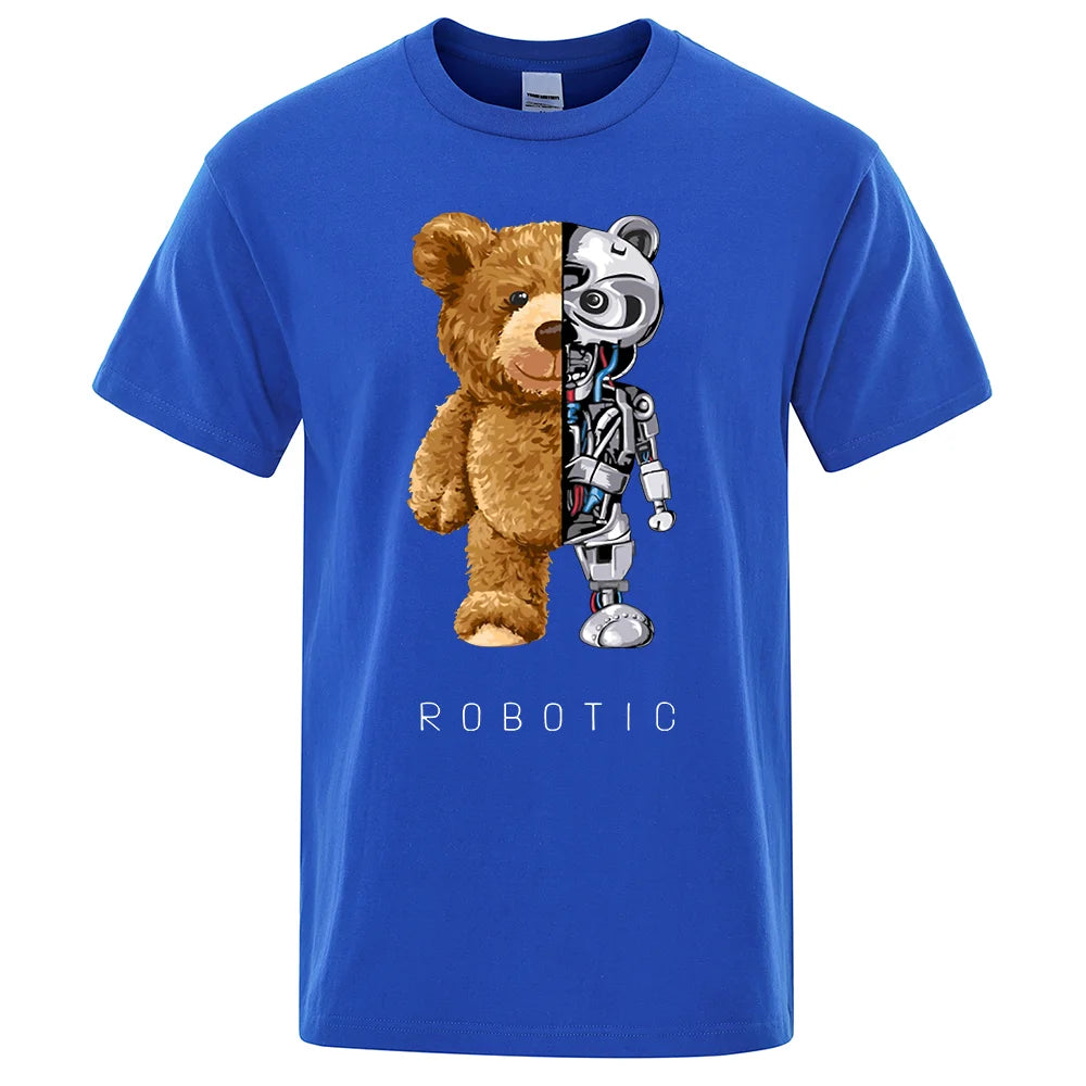 Vicces Ted Bear Robot póló férfi rövid ujjú divatos  nyári pamut pólók