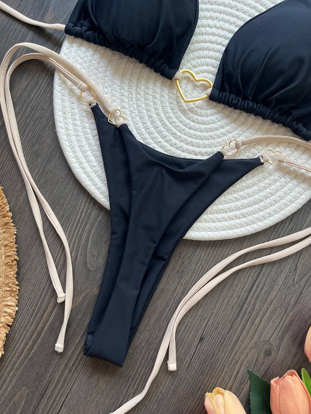 RUOTONSEPT Szexi Pántnélküli Egyszínű Bikini Szett Női Fürdőruha Kétrészes Háromszög Tanga Fürdőruha Brazil Bikinik