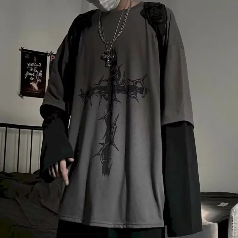Férfi pólók, őszi férfi ruházat,  hétköznapi, hosszú ujjú, túlméretezett póló
