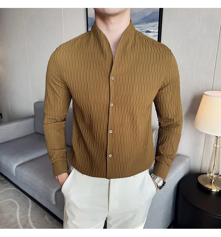 Új férfi ing, brit stílusú, lezser, hosszú ujjú, elegáns felsőrész, 4XL-M méretben