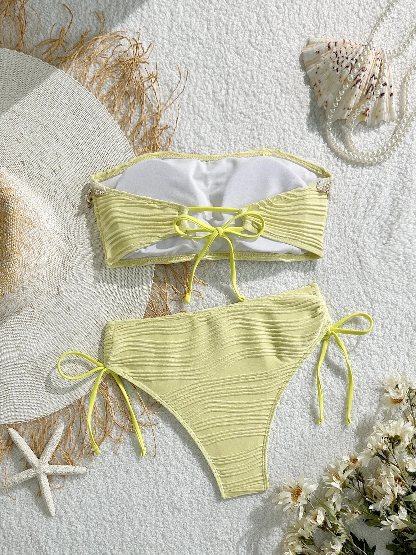 XS - XL Bandeau ráncos, magas kivágású bikini női fürdőruha női fürdőruha kétrészes bikiniszett kagyló fürdőruha úszás