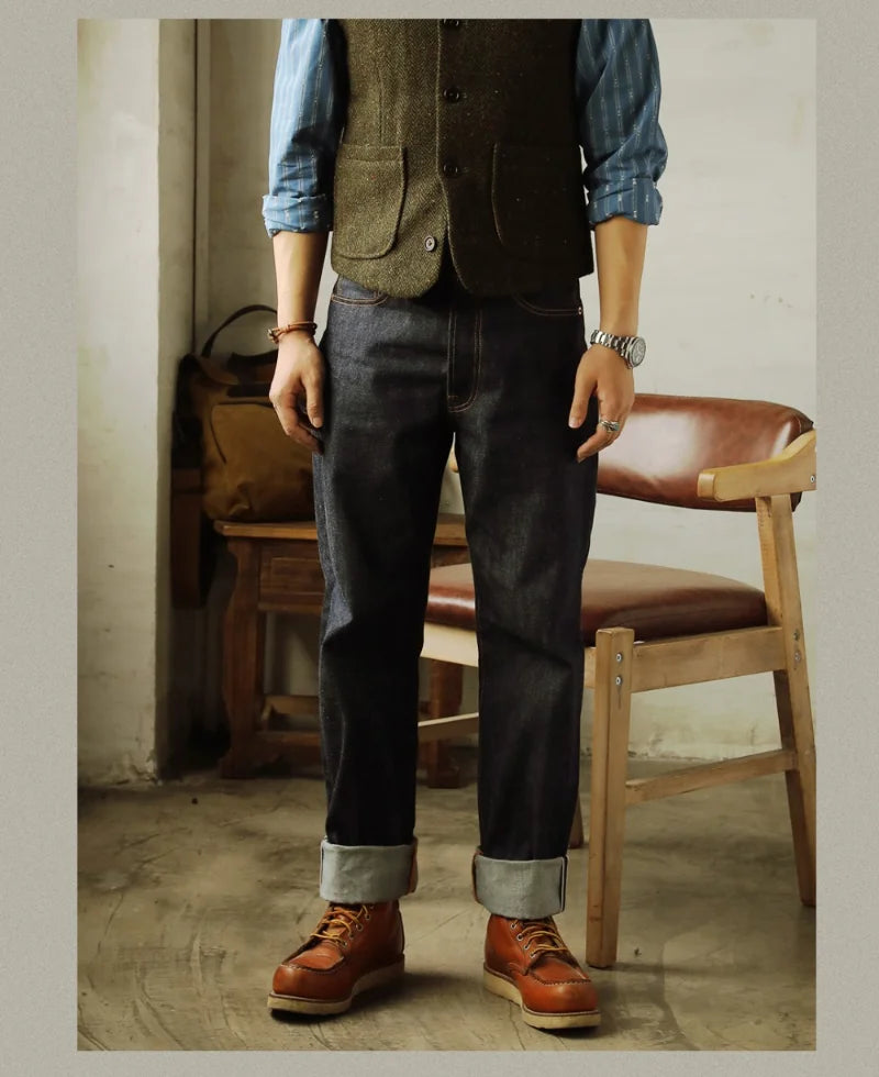 Piros Tornado 55501 Laza Egyenes Fazonú Férfi Farmer Raw Selvedge Farmer Nadrág Amekaji