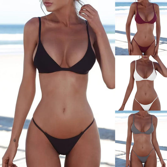 Női bikini szett nyári fürdőruha új, egyszínű, kétrészes fürdőruha divatos hétköznapi sokoldalú bikini strandruha fürdőruha