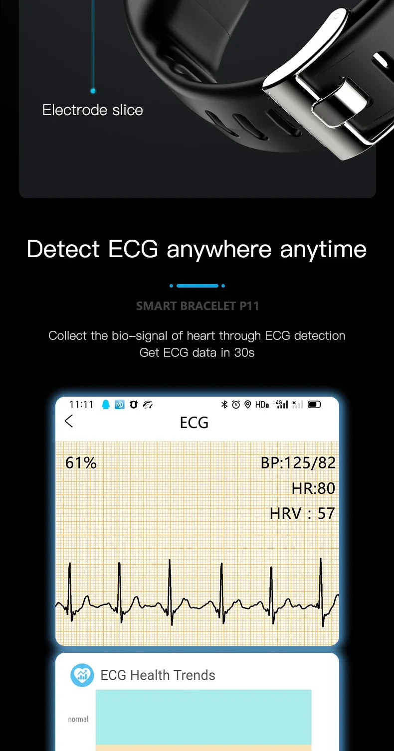 Smartwatch EKG intelligens csuklópánt vízálló P11 Plus intelligens karkötő aktivitáskövető vér oxigén intelligens karkötő fitnesz karkötő