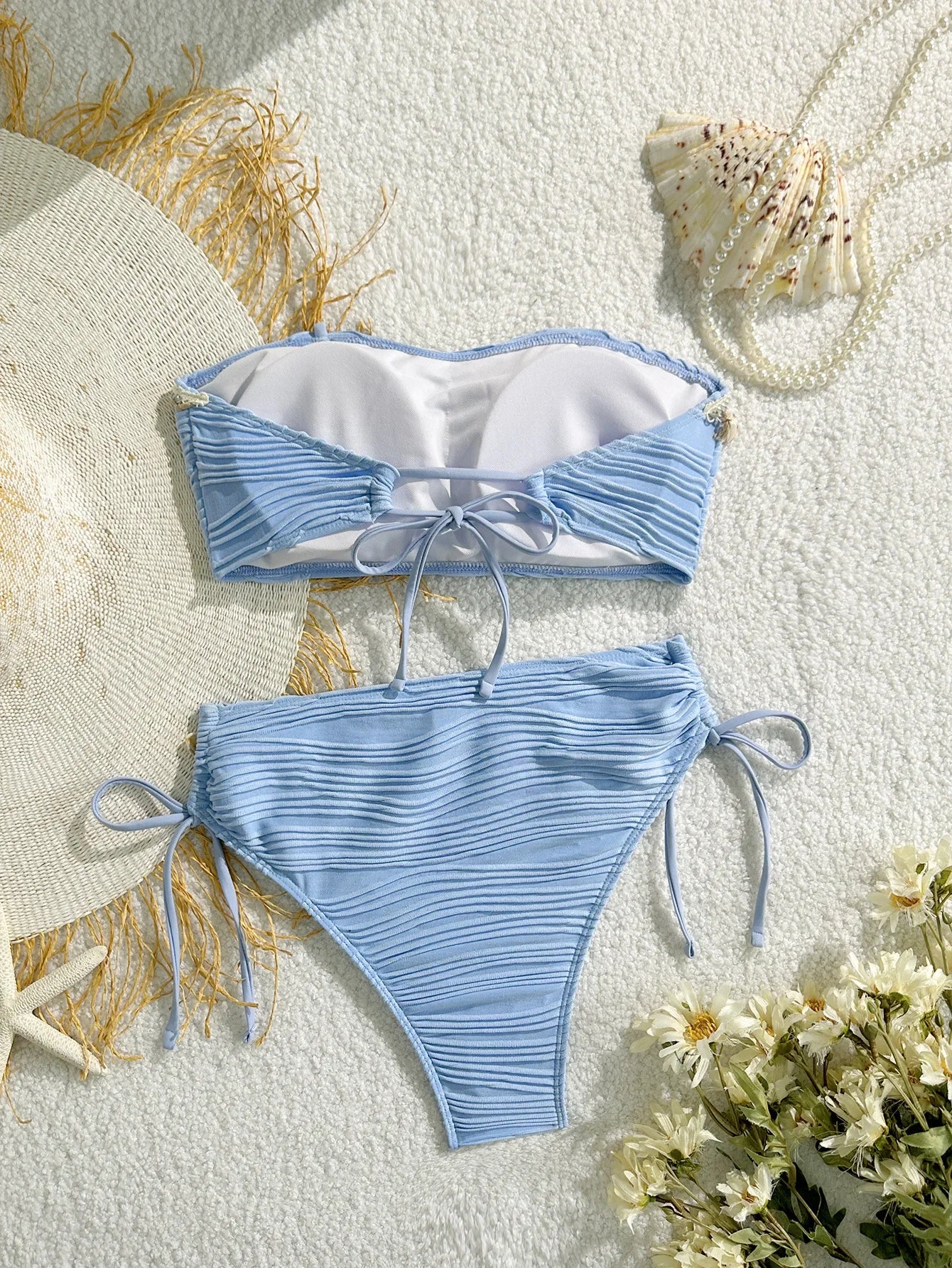 XS - XL Bandeau ráncos, magas kivágású bikini női fürdőruha női fürdőruha kétrészes bikiniszett kagyló fürdőruha úszás