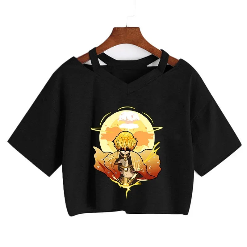 Demon Slayer póló Nezuko póló női Kimetsu No Yaiba crop top pólók japán anime Tanjiro Kamado felsők Manga póló női