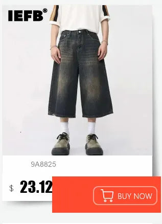 IEFB Nyári Férfi Lezser Farmer Rövidnadrág Laza Közepes Magas Derekú Divat Térdhosszúságú Farmer Rövid Nadrág Vintage Férfi Új Koreai