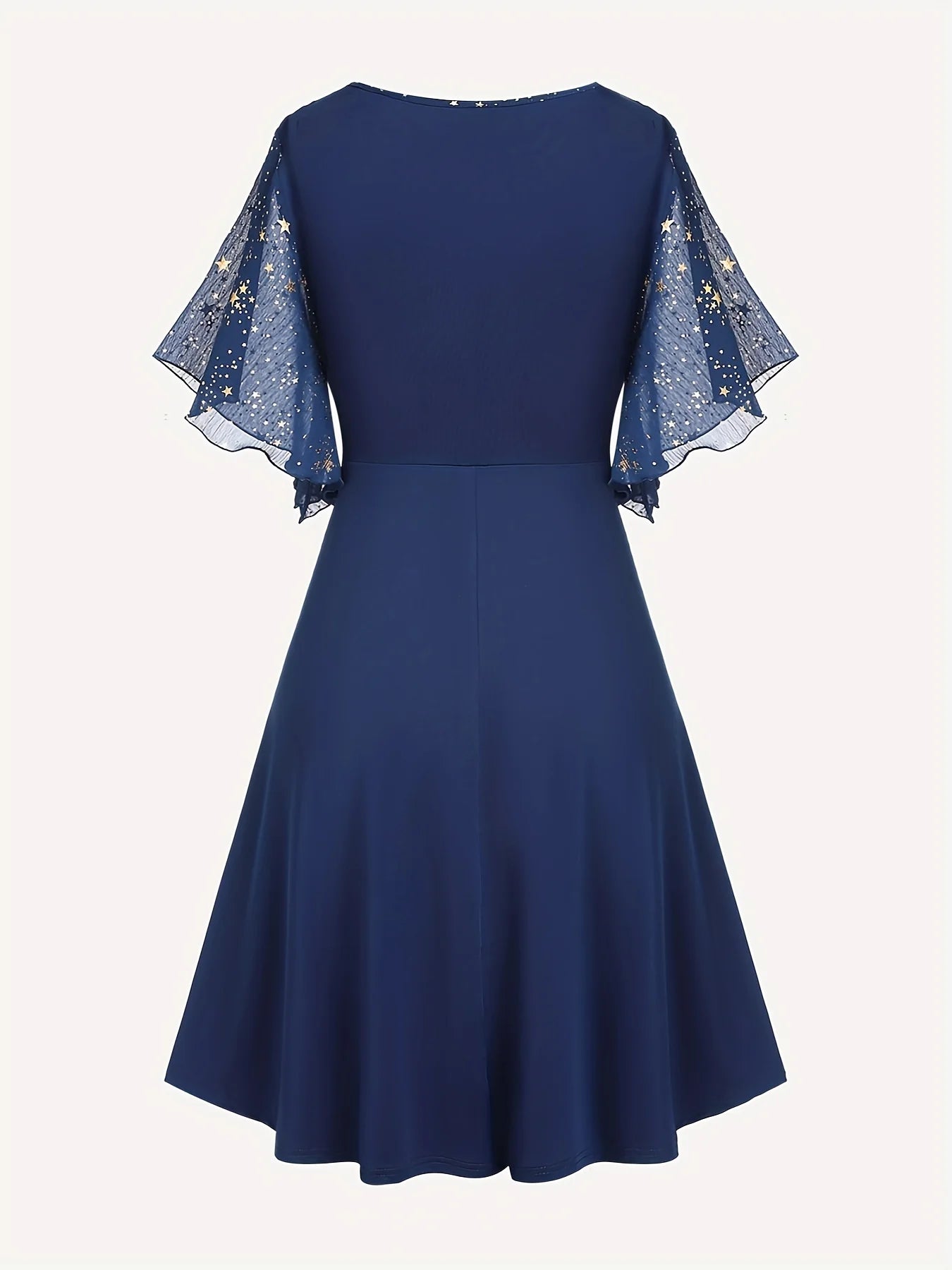 Divatos női plus size robbanásszerű, csillagmintás, gombos, zsebes, rakott, pillangós ujjú, elegáns, temperamentumos ruha