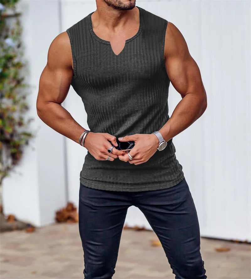 2024 Nyári új férfi csíkos edző tank top  fitnesz ujjatlan Sport alsóing