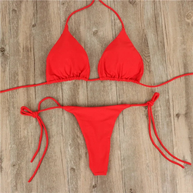 Női háromszög bikini szett, kétrészes fürdőruha, tanga alsó fürdőruha, strandruha