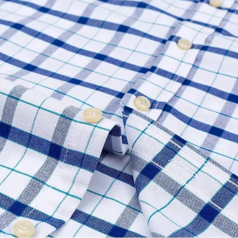 100% pamut férfi Oxford ing, rövid ujjú, nyári, kockás, csíkos, férfi ruházat, üzleti, normál szabású, túlméretezett ing, 7XL, 6XL