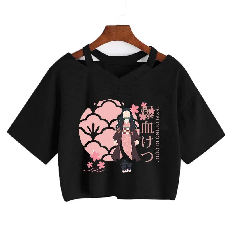 Demon Slayer póló Nezuko póló női Kimetsu No Yaiba crop top pólók japán anime Tanjiro Kamado felsők Manga póló női
