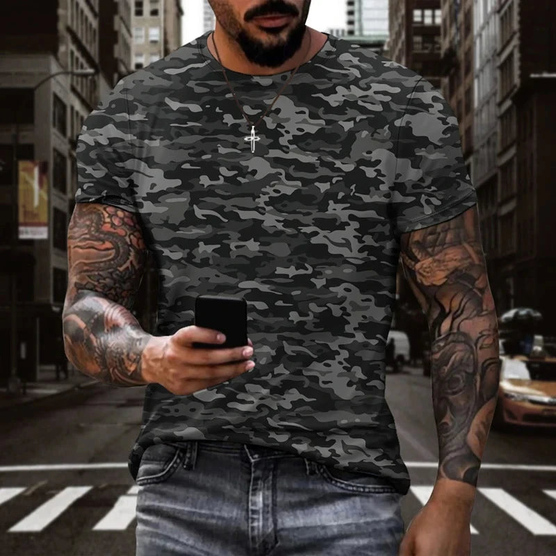 Férfi nyári álcázó mintás, erdei pólók, 4XL méretben