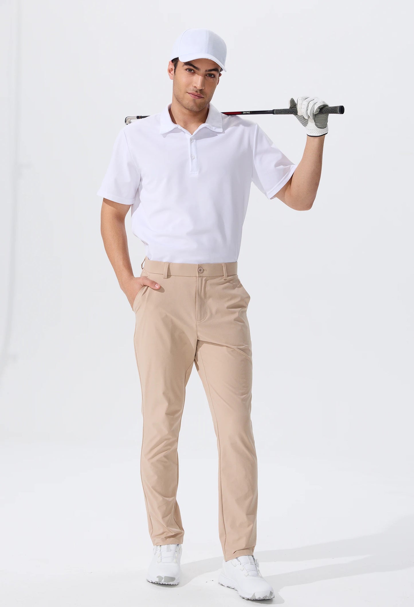 Férfi lezser golfnadrág, rugalmas, vékony, egyenes, könnyű, minőségi üzleti nadrág, golf sportnadrág, 30-34-es belső szárhossz