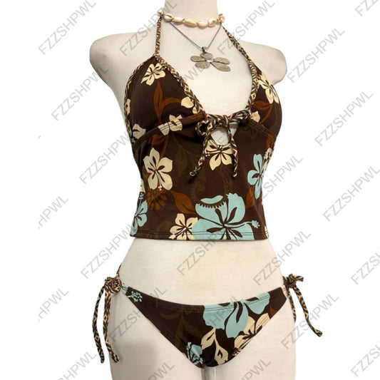 Y2k Strandbikini Spicy Girls Harajuku Grafikus Nyomat Divat Szubkultúra Tangóbikini Punk Utcai viselet Fürdőruha Gótikus Vintage hangulat