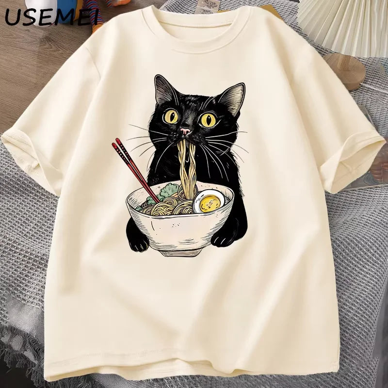 Noodle Ramen macska póló Ínyenc  Fekete macska  férfiaknak és nőknek