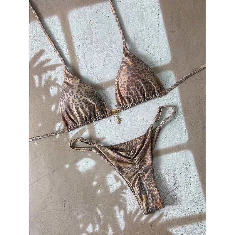 Micro Bikini Női Fürdőruha Kétrészes Fürdőruha Női Fürdőruha 2026 Szexi Leopárdmintás Push Up Tanga Bikinik Szettek Strandruha Nyári