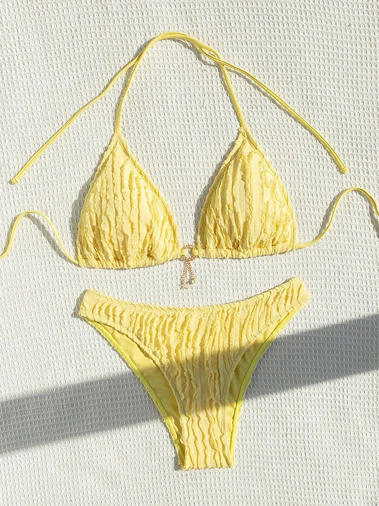 Szexi bikiniszett, kétrészes női fürdőruha, fodros, pántnélküli bikini 2026, női fürdőruha, női strandruha