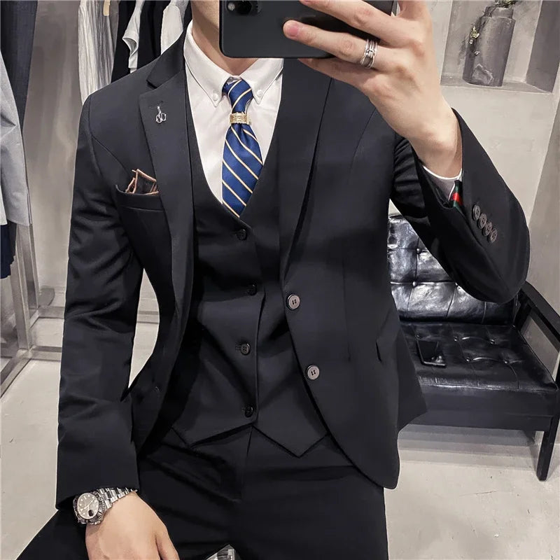 S-7XL (Zakett+Mellény+Nadrág) Divatos Butik Rácsos Formális Üzleti Férfi Öltöny 3 Részes Szett Vőlegényi Esküvői Ruha Kockás Öltöny Bemutató Színpadra