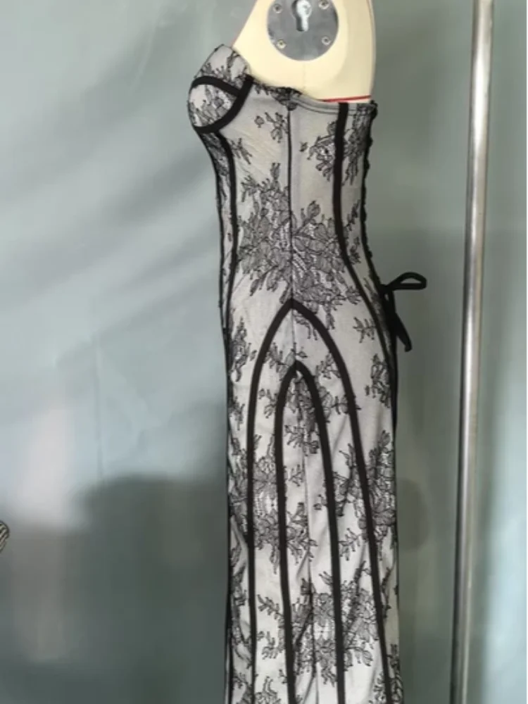Női gézes halszálkamintás pánt nélküli ruha, sikkes, hát nélküli, váll nélküli, derékig érő, vékony maxi ruha, vestidos 2026, hölgy estélyi ruhák