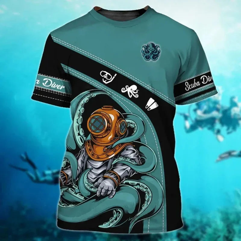 Tentacle Organism Mintás Férfi Póló Retro Óceán Állatos 3D Nyomtatott Pólók Laza