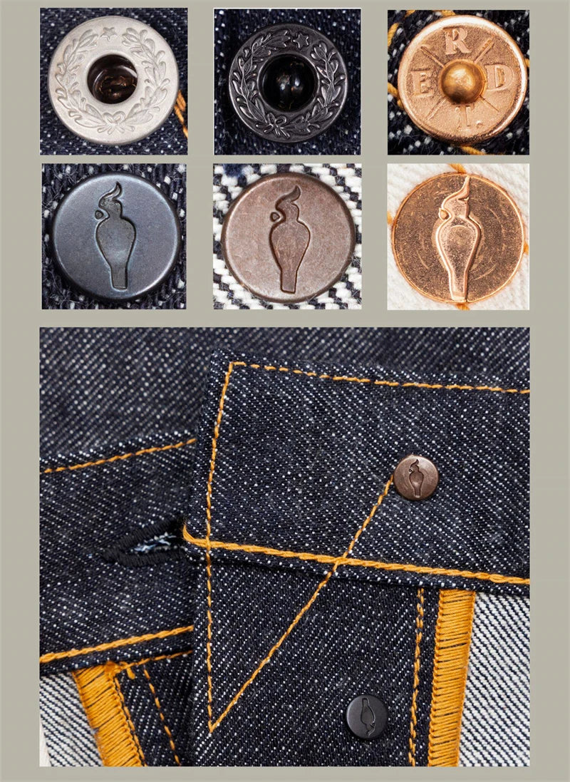 Piros Tornado 55501 Laza Egyenes Fazonú Férfi Farmer Raw Selvedge Farmer Nadrág Amekaji