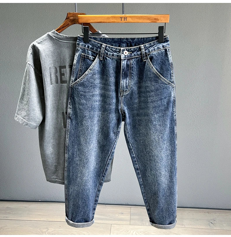 Férfi farmernadrágok Utcai divat Szűkülő nadrágok Kék Hétköznapi Személyiség Vintage Férfi Ruházat Slim Farmer