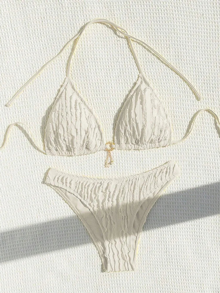 Szexi bikiniszett, kétrészes női fürdőruha, fodros, pántnélküli bikini 2026, női fürdőruha, női strandruha