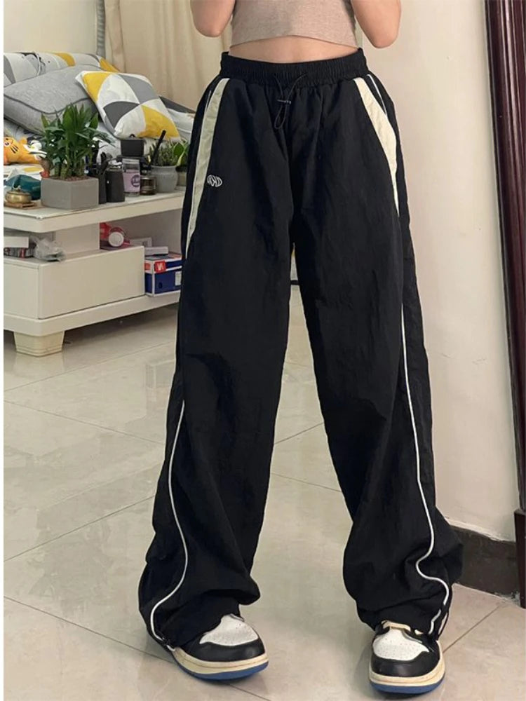 Női lezser, bő, cargo nadrág, húzózsinóros, utcai viselet, laza, túlméretezett, széles szárú, sport, vintage hip-hop, Y2K jogger nadrág