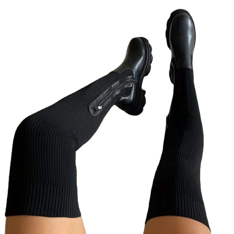 2025-ös téli cipők, női zoknik, csizmák, divatos, térdig érő, combig érő, magas sarkú csizma nőknek, plus size platform cipők, szexi Zapatos Mujer