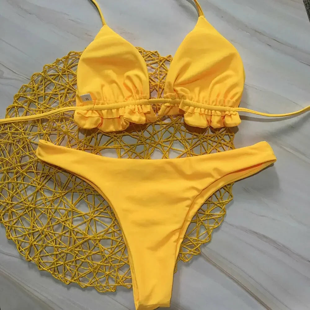 Nyári brazil bikiniszett nőknek, szexi kétrészes push-up fürdőruha, kötszeres tanga fürdőruha, strandruha