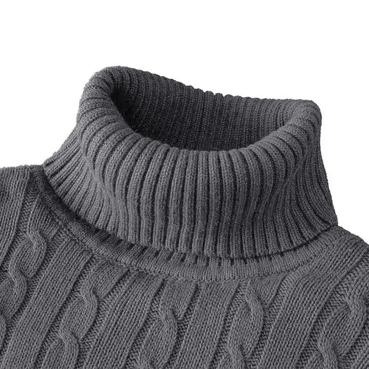 Férfi őszi-téli meleg, garbós, jacquard, karcsúsított, egyszínű, alapstílusú, divatos kötött pulóverek