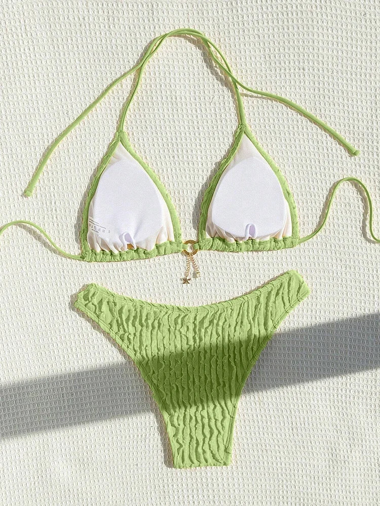 Szexi bikiniszett, kétrészes női fürdőruha, fodros, pántnélküli bikini 2026, női fürdőruha, női strandruha