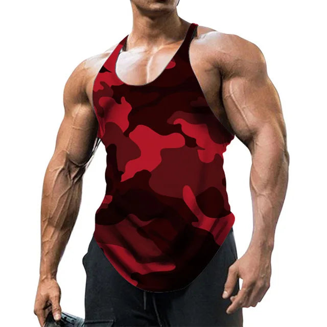Camouflage nyári fitnesz trikó férfiaknak testépítéshez új edzőtermek ruházat fitnesz férfi ing karcsúsított mellények hálós atlétatrikó izmos felsők