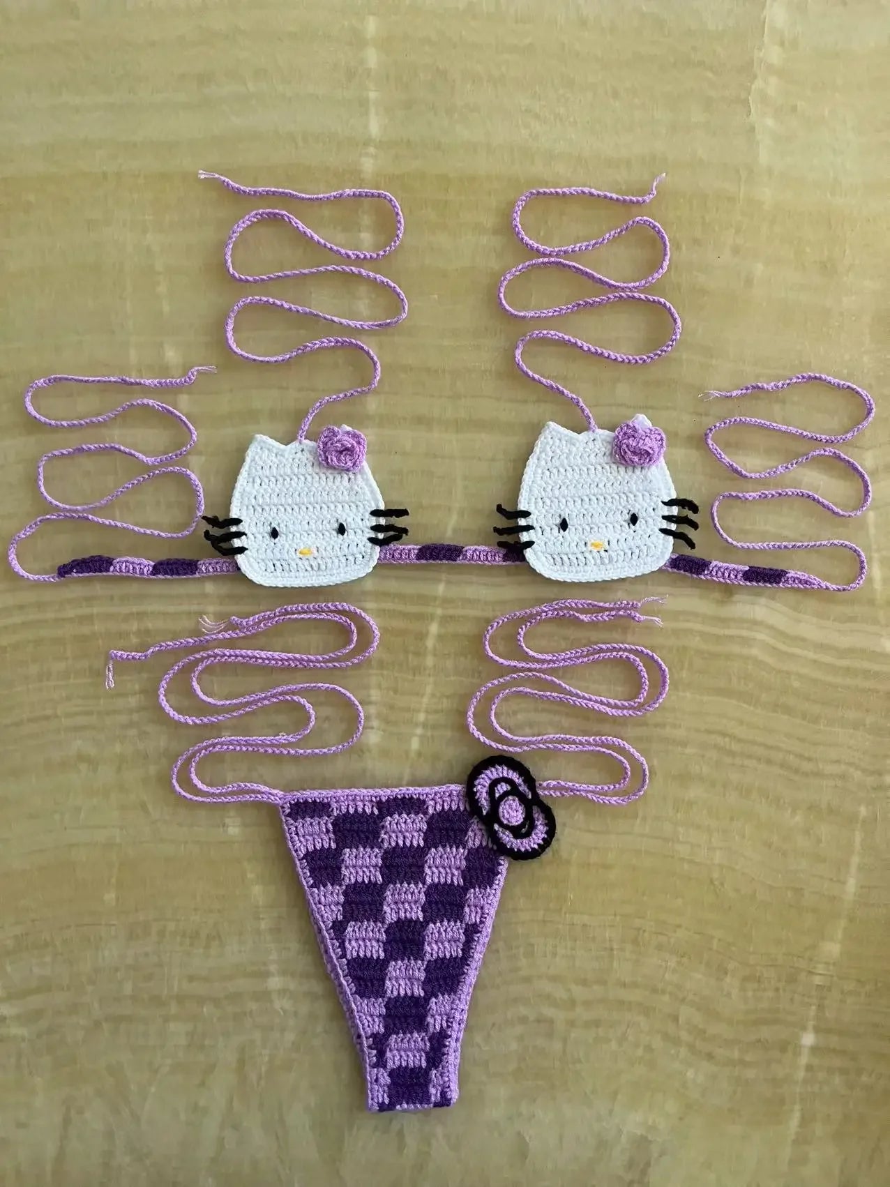 Sanrio horgolt bikini szett aranyos lányoknak fürdőruhák Hello Kitty szexi fürdőruha mikro kötésű bikinik strandruha női fürdőruha