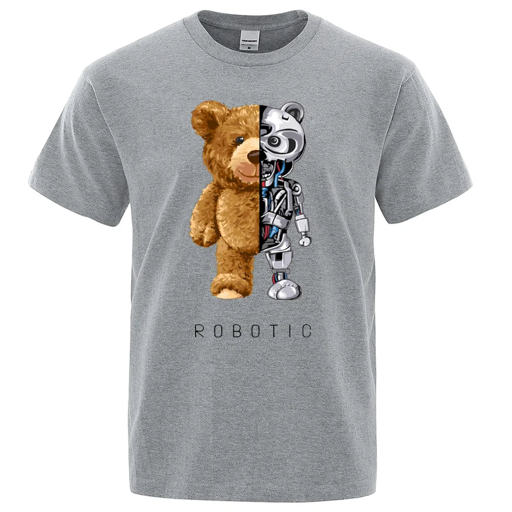 Vicces Ted Bear Robot póló férfi rövid ujjú divatos  nyári pamut pólók