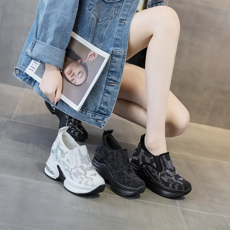 2023 Női Cipők Ősz Új Hétköznapi Kis Fehér Cipők Strasszos Platform Sport Légpárnás Cipő Plus Size Zapatos De Mujer