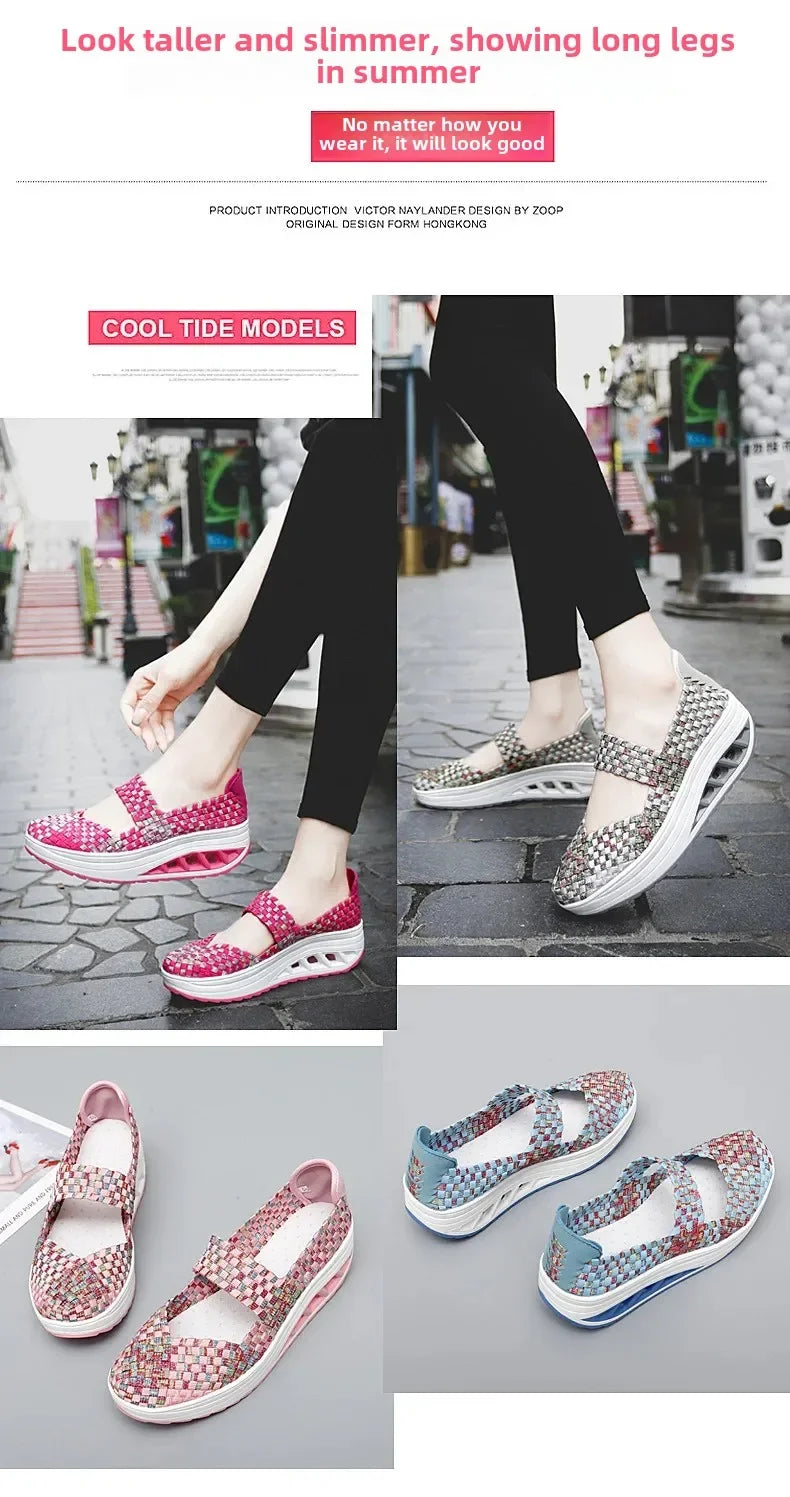 2025 Új Női Cipők Kézzel Szőtt Alkalmi Cipők Vastag Alsó Lélegző Egyszemélyes Szandálok Slip-on Lazy Travel Shoe Chaussure Femme