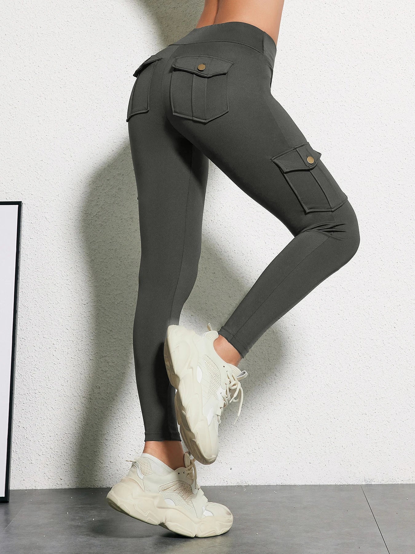 Zsebes edzőnadrág női magas derekú divatos fitnesznadrág vékony, rugalmas, kültéri, kényelmes sportleggings