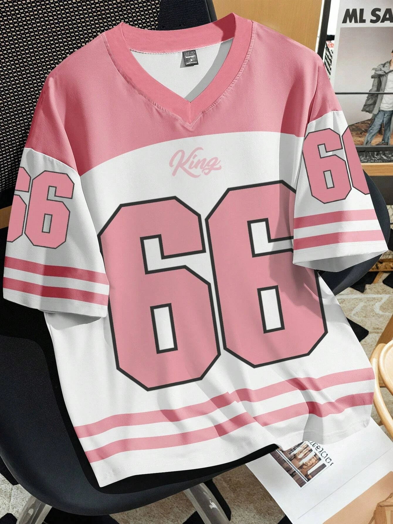 Nyári divatos női ruházat No.66 V-nyakú futballmez Alkalmi sport rövid ujjú felső Harajuku páros laza póló utcai viselet