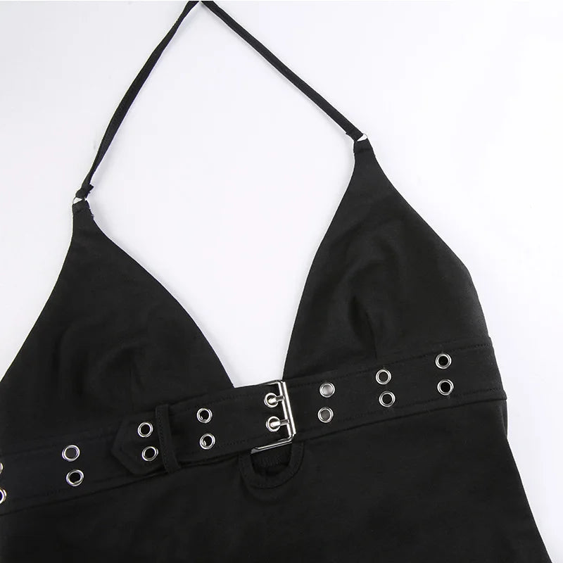y2k Bandage Crop Top Fekete Hát nélküli Felső Fűzős Aranyos Party Strand Női Retro Alap Punk