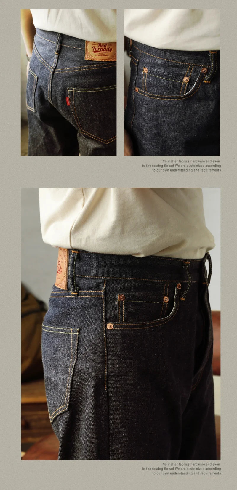Piros Tornado 55501 Laza Egyenes Fazonú Férfi Farmer Raw Selvedge Farmer Nadrág Amekaji