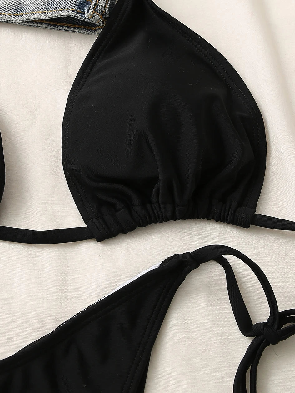 Szexi mikro bikini 2025 keresztezett fürdőruha, kötszeres női fürdőruha, női tanga bikinik szett, 2 darabos női fürdőruha, strandruha