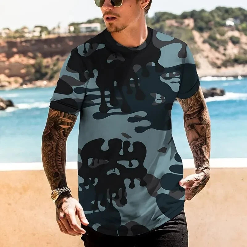 Férfi nyári álcázó mintás, erdei pólók, 4XL méretben
