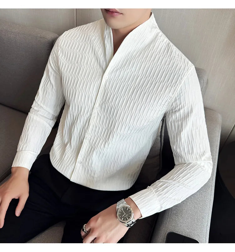 Új férfi ing, brit stílusú, lezser, hosszú ujjú, elegáns felsőrész, 4XL-M méretben