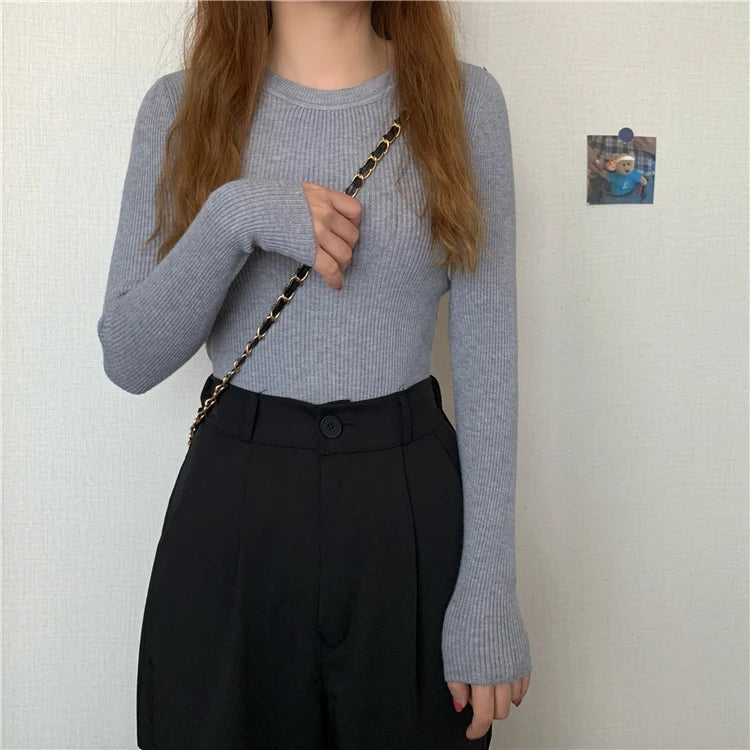2026 új női pulóver őszi-téli hosszú ujjú pulóver alap felső divatos O-nyakú rugalmas női téli egyszínű kötött jumper