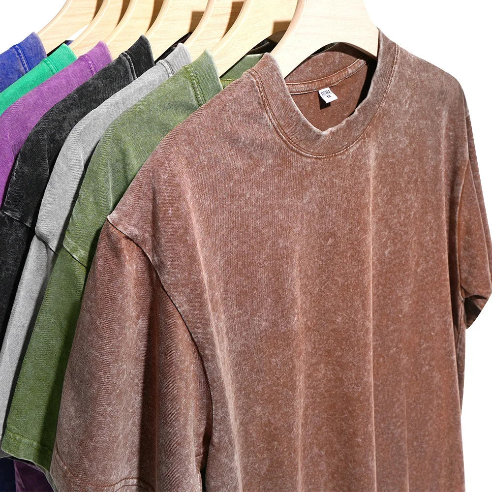 350 g/m²-es férfi  vintage pólók, utcai , retró  pamut, rövid ujjú