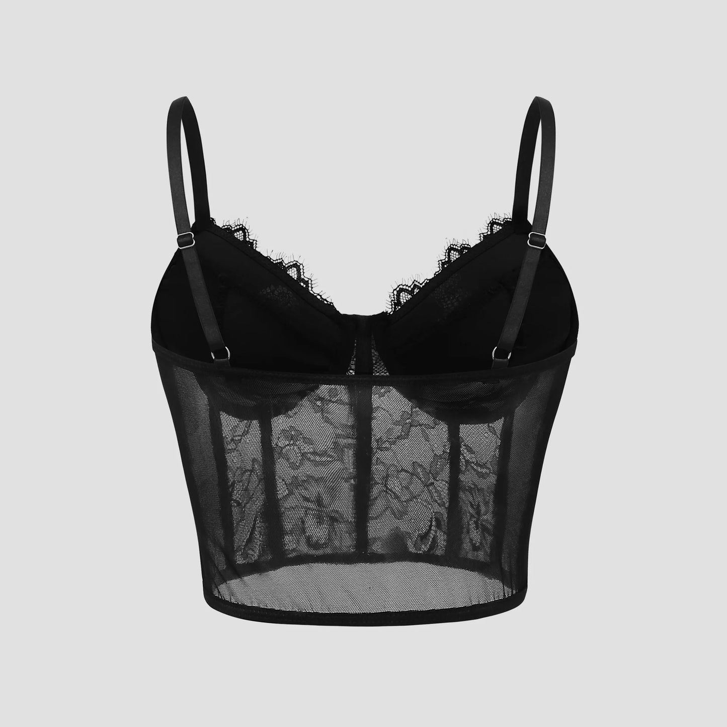 Szexi fekete, félig átlátszó, hálós melltartó, push-up női csőfelső, fűzős, bustier mellény, klubparti, crop top, elegáns fehérnemű