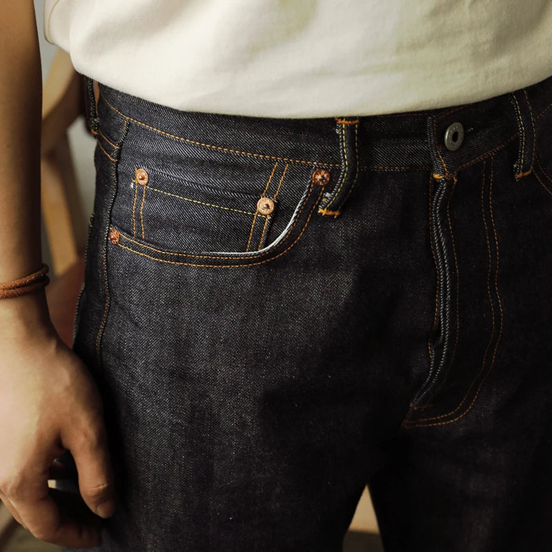 Piros Tornado 55501 Laza Egyenes Fazonú Férfi Farmer Raw Selvedge Farmer Nadrág Amekaji
