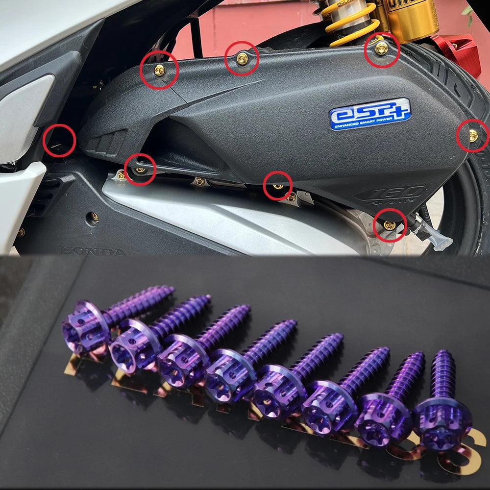 FLAWLESSTI Gr5 Titán forgattyúház Légszűrőház Hűtő Motorolaj Lengőkar Féktárcsa Kipufogócső Hátsó Lengéscsillapító Csavar Honda PCX 160-hoz